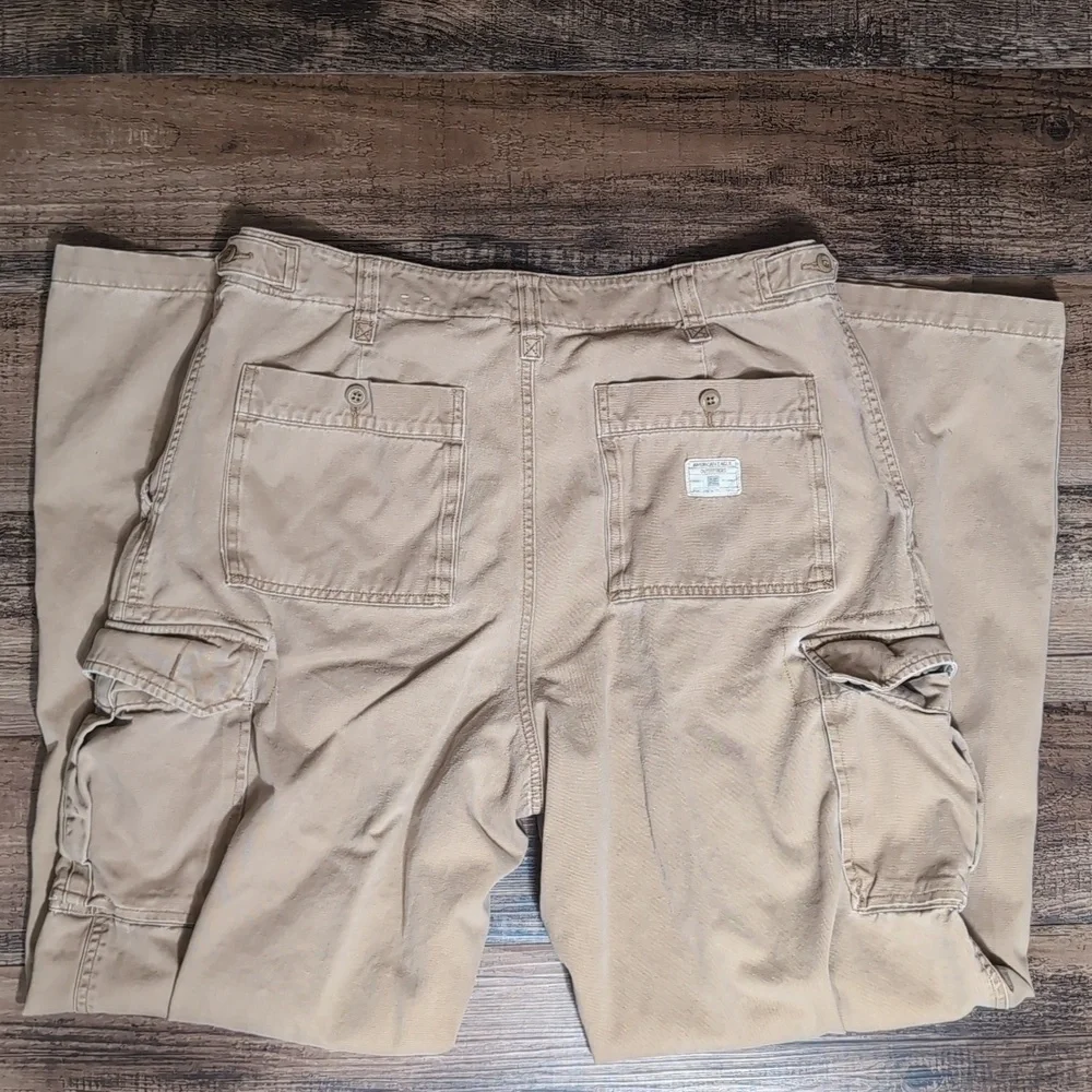 Vintage Y2K American Eagle Baggy Utility Cargo Pants In Brown Khaki Size 33x34 - Picture 4 of 12